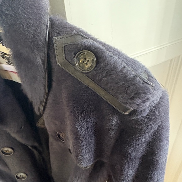Burberry Navy Fur and Leather Trimmed Coat - Picture 4 of 9